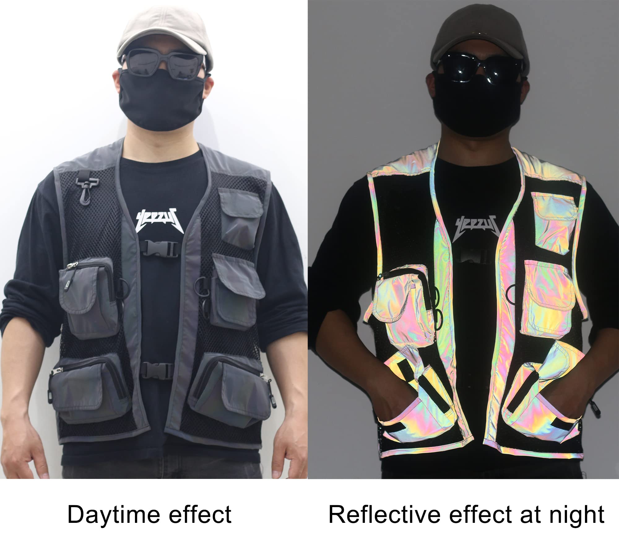 NewL Gilet mesh réfléchissant arc-en-ciel avec poches cargo pour pêche