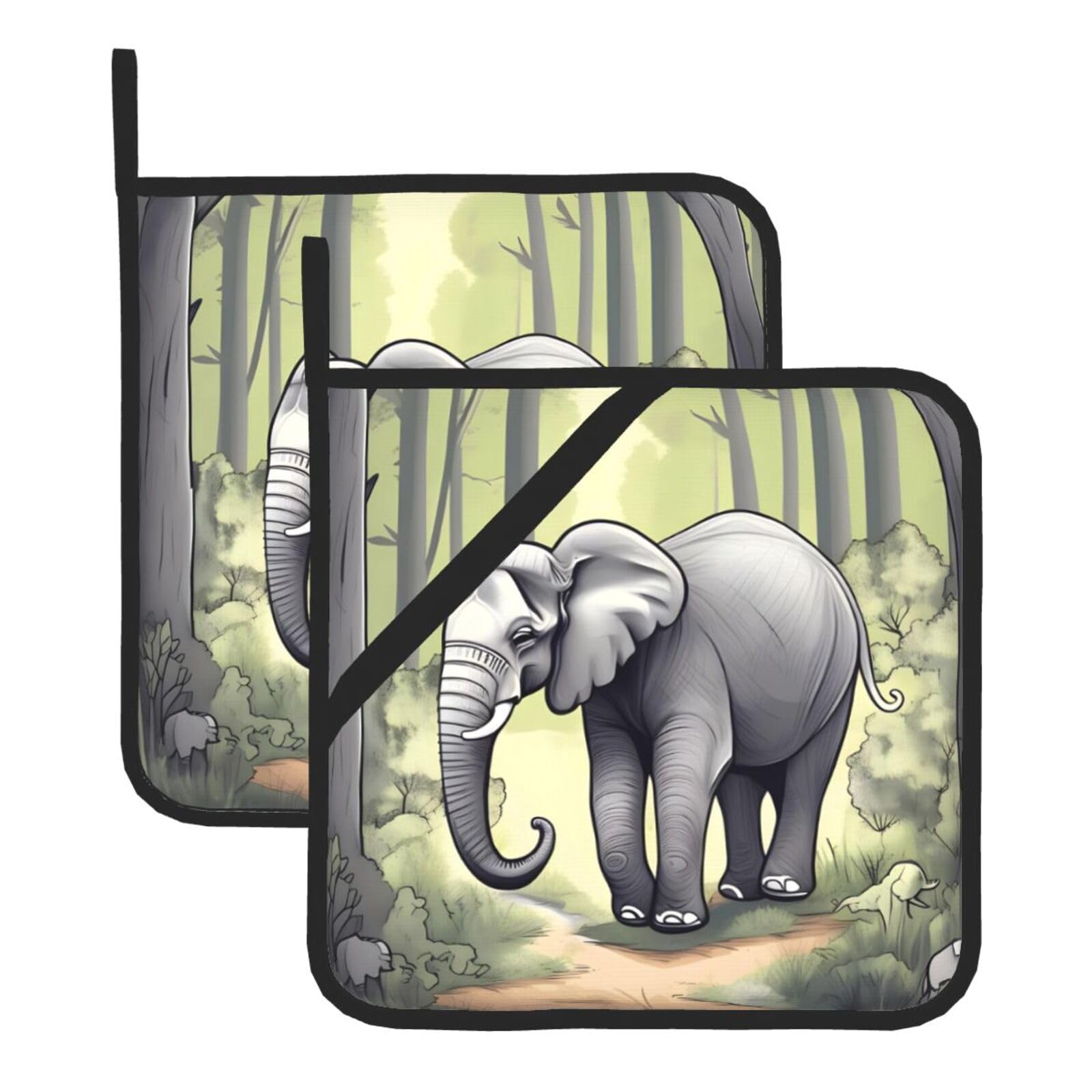 Walking elephant Square Heat Resistant Trivet Set Thick and Durable for Baking Barbecue Cookware Oven