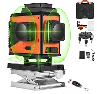 MUREARTE Niveau Laser, Ligne laser en Croix Verte 3x360 °,3D 12 Lignes Verticales/Horizontales Commutables à Nivellement Automatique, IP54 Avec Base Magnetic,Télécommande à 2 Piles, Pour Montage Mural