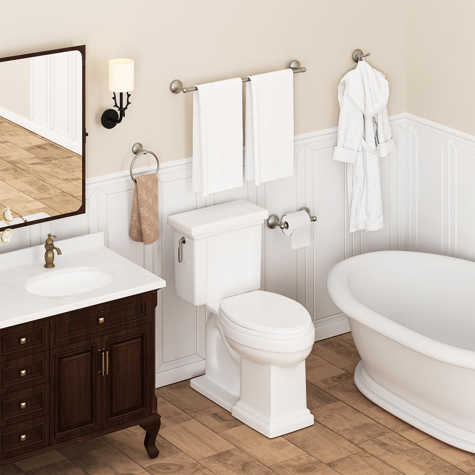 USHOWER Brushed Nickel Bathroom Hardware Set, 24-Inch Towel Bar Set Wall Mounted, Heavy Duty Bathroom Accessories Set, 4-Piece