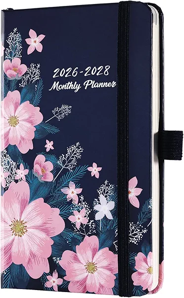 2026-2028 Pocket Calendar - 3 Year Monthly Planner from January 2026 - December 2028, 6.3" x 3.8", 2026-2028 MonthlyPlanner with 61 Notes Pages, Inner Pocket, Pen Loop, Elastic Closure