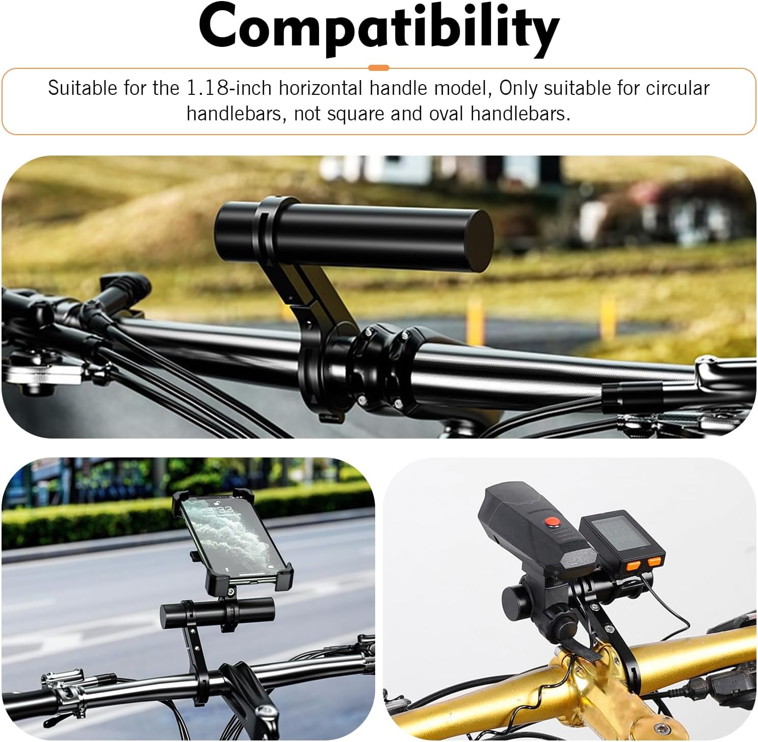 Bike Handlebar Extender, Metal Anti-rust Breakage Handlebar Extender, Bike Modification Accessories with Anti-slip Pad Mounting Base, Universal for Most Bicycles Motorcycles (Black)