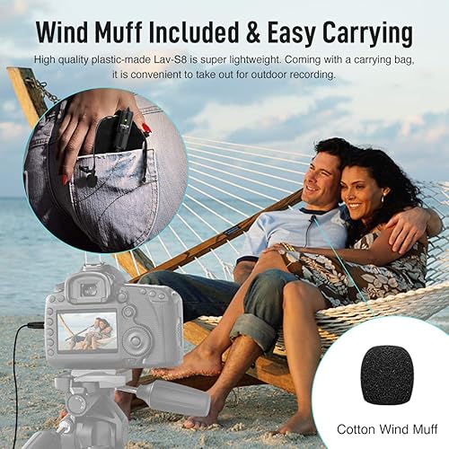 Miniatura 8 de SYNCO Micrófono Lavalier para DSLR, Lav S8 Micrófono de solapa para iPhone Cámara PC Android Reducción de ruido Auto-Emparejamiento Omnidireccional