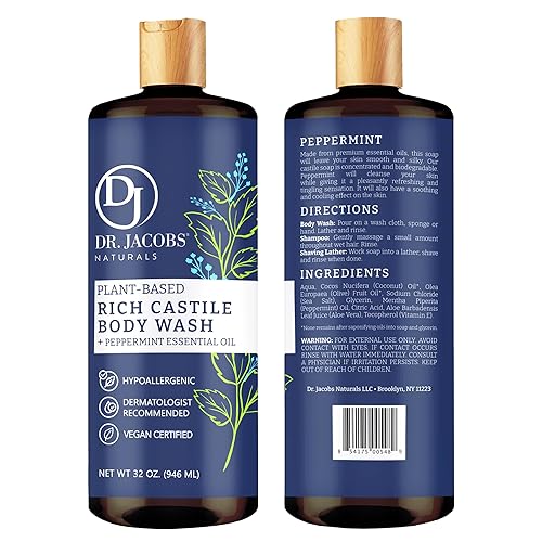 Miniatura 2 de Dr Jacobs Naturals - Gel de jabón líquido puro de Castilla vigorizante menta 32 onzas paquete de 3 unidades hecho con aceites orgánicos de primera