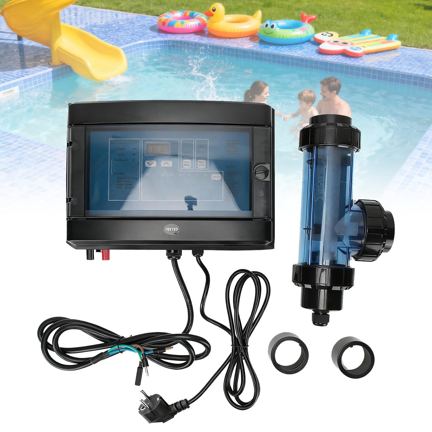 Electrolizador de cloración Salina para Piscinas, Equipado con Sensor de Flujo de Agua, generador de Cloro salino Apto para Piscinas domésticas y spas X50CL