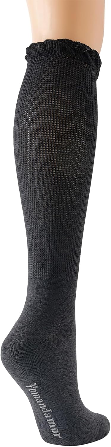 Yomandamor 4 Pairs Womens Diabetic Bamboo Rayon Knee-Hi Seamless Socks Black Long Lace Non-binding Sock,9-11 - Image 6