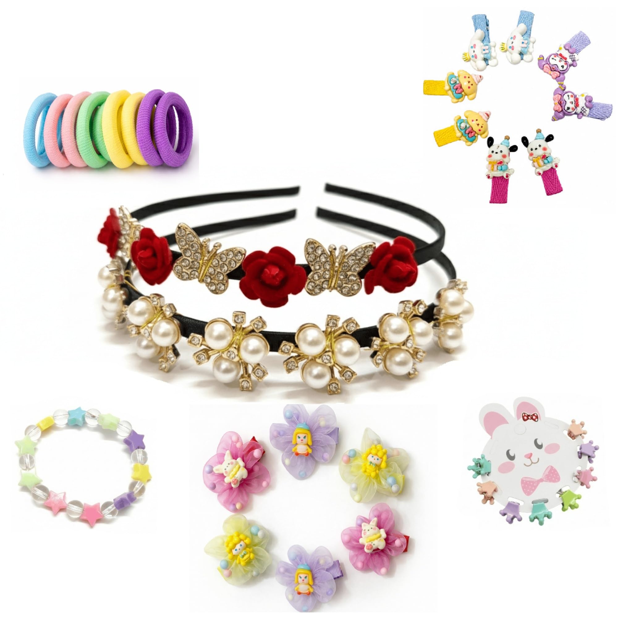 Hair Accessories Set Hairband Hair Clips Rubber Band tic tac clips Mini Hair Claw for Girls Kids Baby Women (Multi Color, 30 Pcs Combo)-image-21