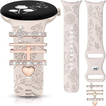 Minyee Google Pixel Watch 3 41 mm/2/1 Band Kad nlar ile Uyumlu  i ek Oyma Bantlar T ls mlar, Piksel Saat 2 i in Dekoratif Halka Halkal  Sevimli Yumu ak Silikon  i ek Spor Kay lar  Bi eyli