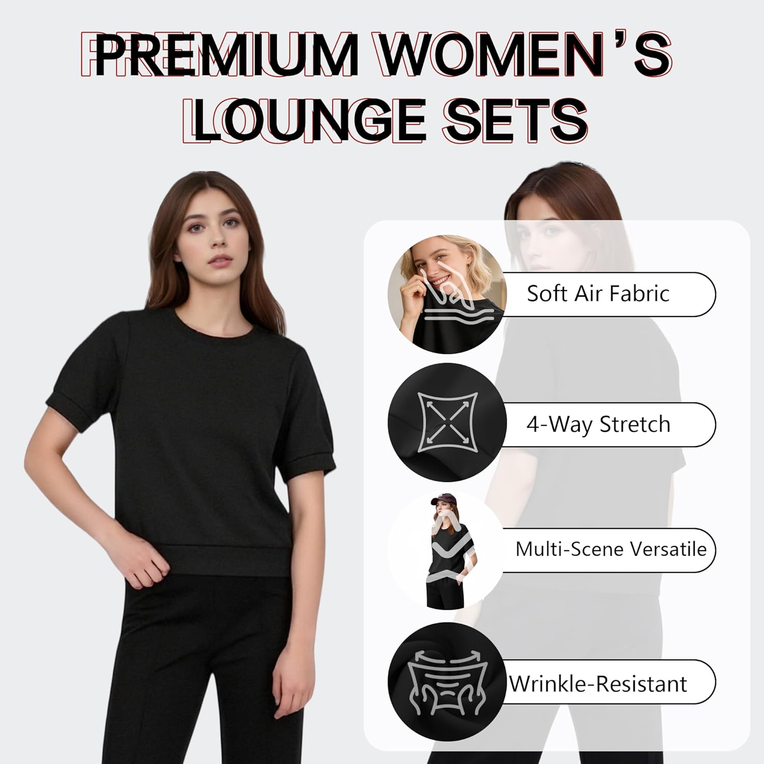 Women’s 2 Piece Lounge Sets, Summer Crew Neck Short Sleeve Tops & Wide Leg Sweatpants - Image 4