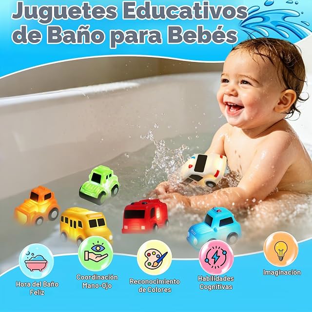 Foto 2 de 7 de BelleStyle Juguetes de Baño Bebé Coche Luminosos, Auto LED de Juguete Bañera Infantil para Baño y Piscina