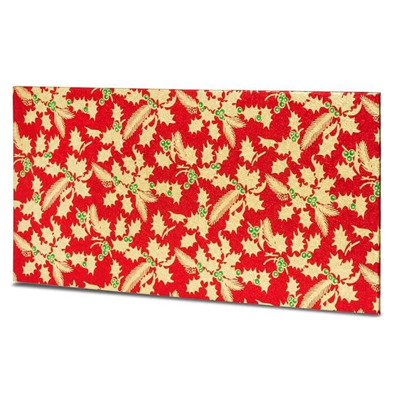 Anniversary House 1pc 10-inch Christmas Rectangle Foil Yule Log/Loaf Cake Board, Red/Gold Holly, Sturdy Fibreboard, Oblong Rectangular Boards, 25 x 12cm