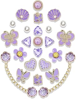 24pcs Plastic Bling Shoe Charms Set –Pearl, Butterfly, Flower & Chain Decorations for Clogs & Sandals – Cute Accessories for Women & Girls Gift