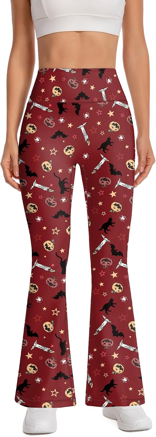 Women's Halloween Flare Legging Bell Bottoms Print Pumpkin Bats Yoga Pants