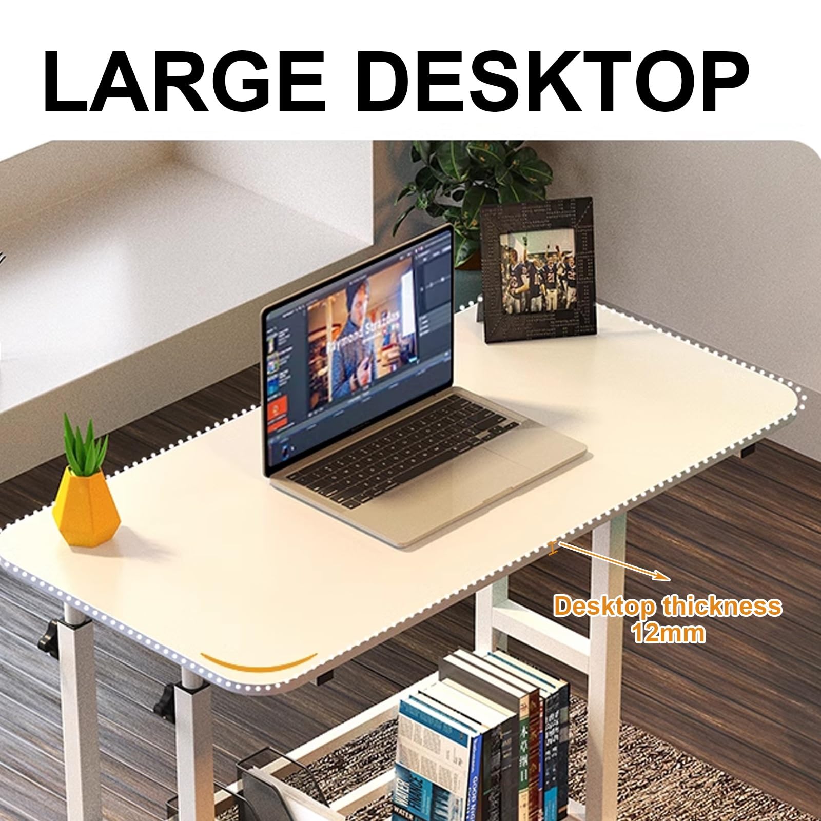 Generico Scrivania Mobile Regolabile in Altezza con vano portaoggetti - Scrivania Portatile per Laptop, Ideale per Ufficio Domestico, Studio o Studenti - Piccola scrivania Mobile su Ruote per Una fac