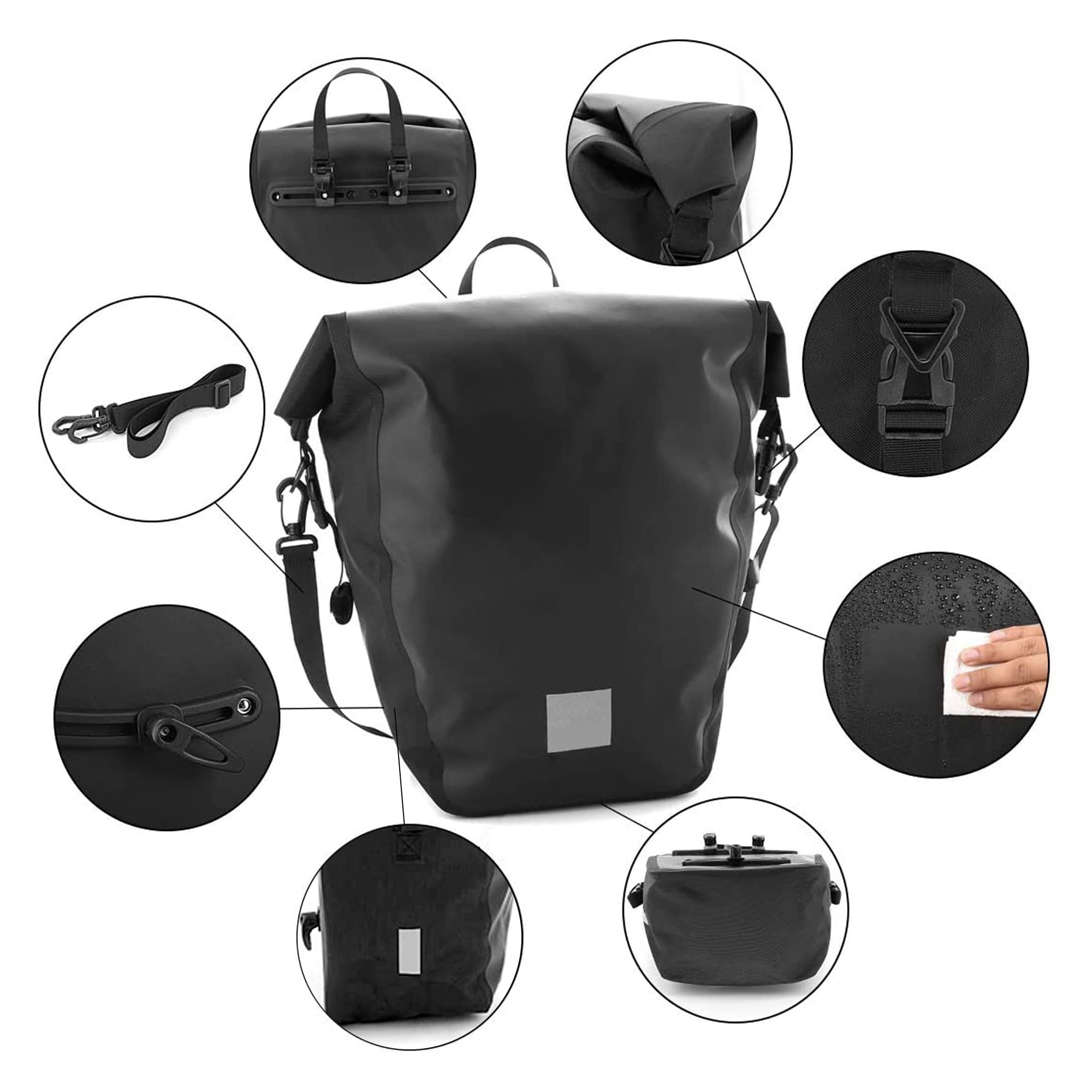 Sacoche de Vélo Impérméable 20L pour Porte Bagages Arrière Grand Volume Accessoire Sacoche VAE Vélo Électrique Ville VTC et Cyclotourisme