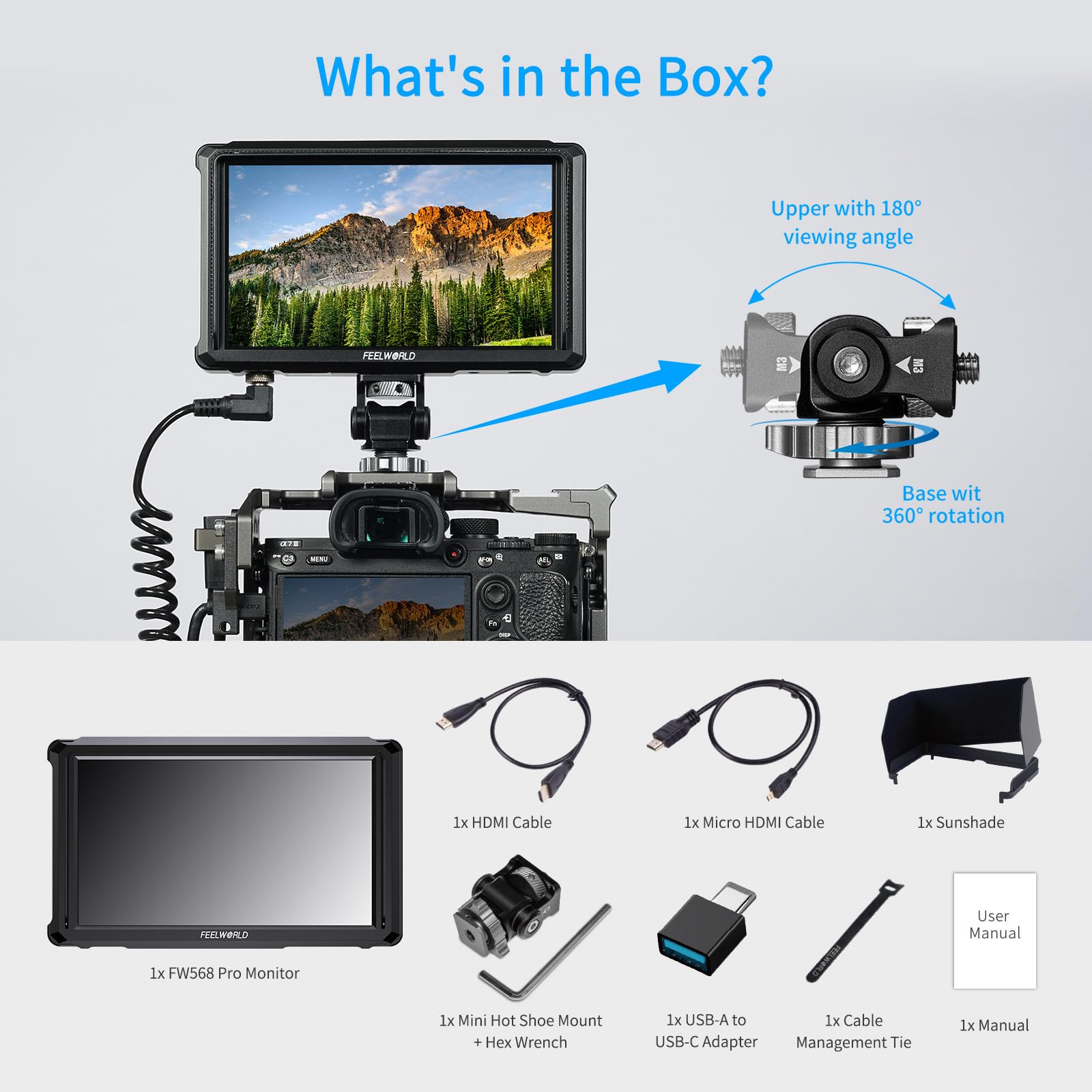 FEELWORLD FW568 PRO 6 Pollice 1200nit Alta Luminoso Fotocamera DSLR Field Monitor Personalizzato 3D LUT Camera Monitor 4K 60Hz HDMI in Out Monitoraggio Forma D'onda Leggero