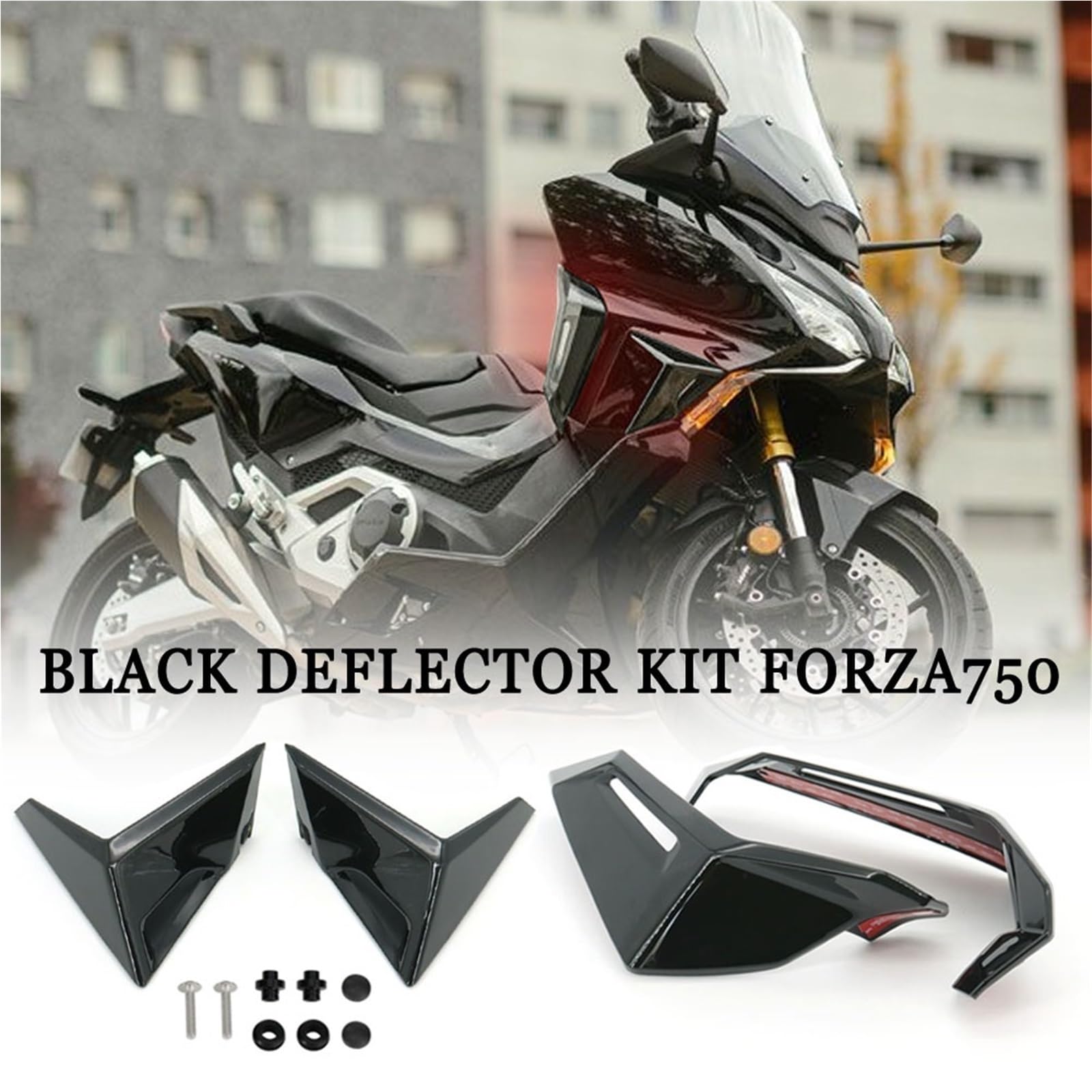 Deflektor motocykla Zestaw deflektorów powietrza do motocykla, czarny, pasuje do Hondy Forza 750 2021-2022, dodatkowy spojler boczny spojler przedłużający szyba przednia(A S)
