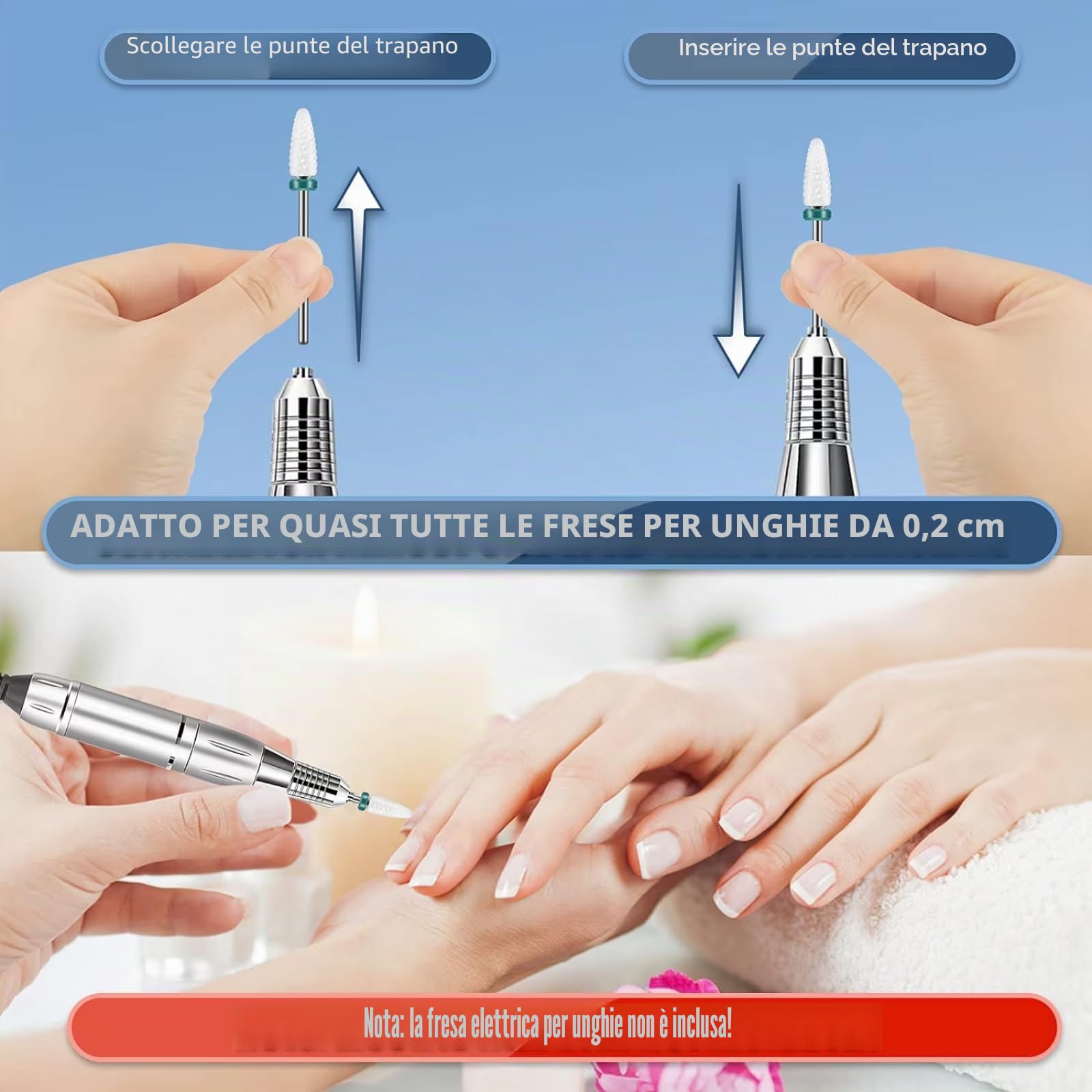 Set di 13 punte da trapano per unghie, 3 punte in carburo di tungsteno, 3 punte da trapano in ceramica, 6 punte per trapano diamantate, 1 pennello, punte da trapano da 3/32 per manicure pedicure