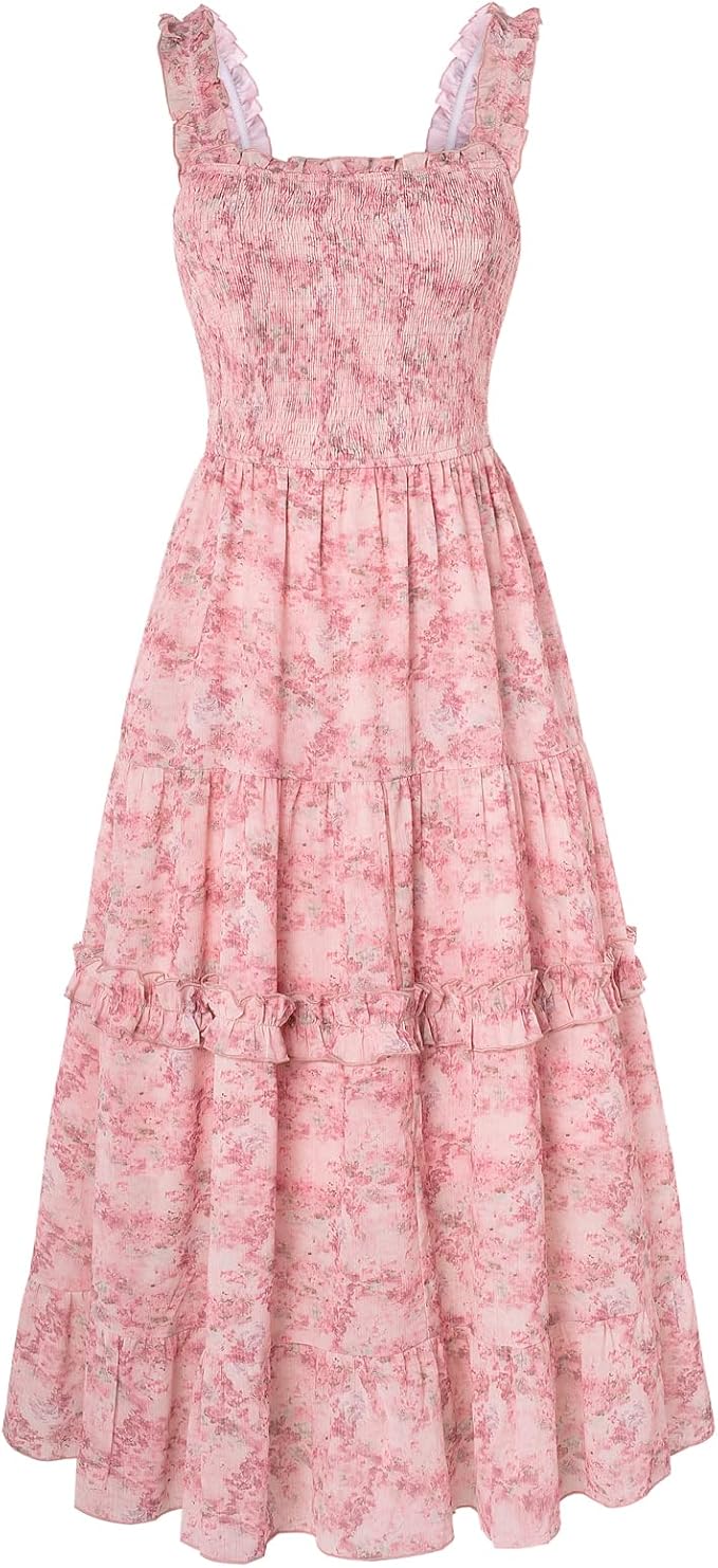 Scarlet Darkness Floral Dress for Women 2026 Flowy Sundress Smocked Cottagecore Dresses fashion product photo