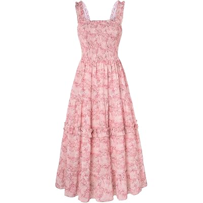 Scarlet Darkness Floral Dress for Women 2026 Flowy Sundress Smocked Cottagecore Dresses