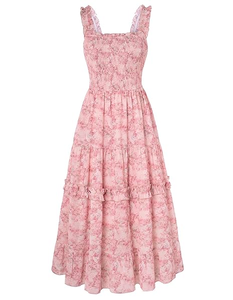 SCARLET DARKNESS Floral Dress for Women 2026 Flowy Sundress Smocked Cottagecore Dresses