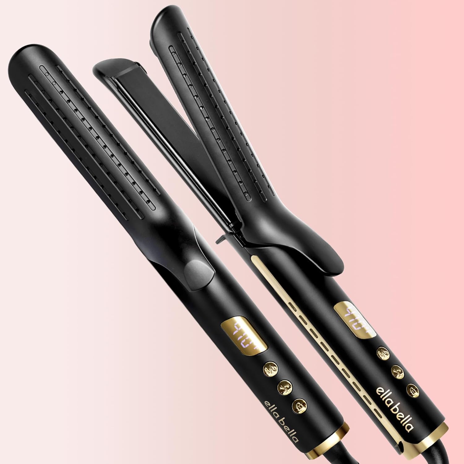 ELLA BELLA® Hair Straightener & Curler 2 in 1, Airflow Flat Iron Curling Iron Combo with NST Plates, Air Curler & Straightener for Short and Long Hair, Smooth Glide Hair Styling Iron for Salon Results