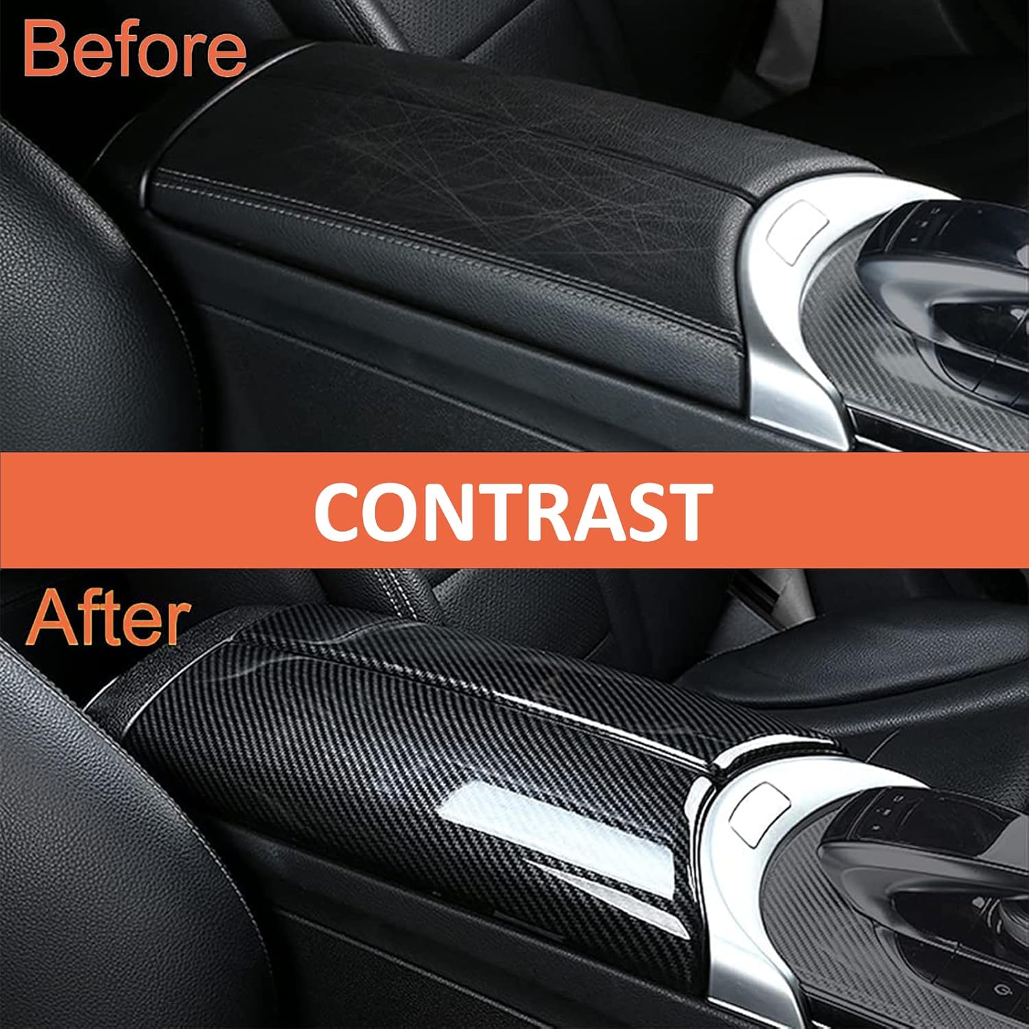 Center Armrest Box Trim Cover ABS Compatible with Mercedes-Benz Mercedes C Class W205 / GLC-Class X253 2015-2022 Console Box Protective Cover (Carbon Fiber 2Pcs)