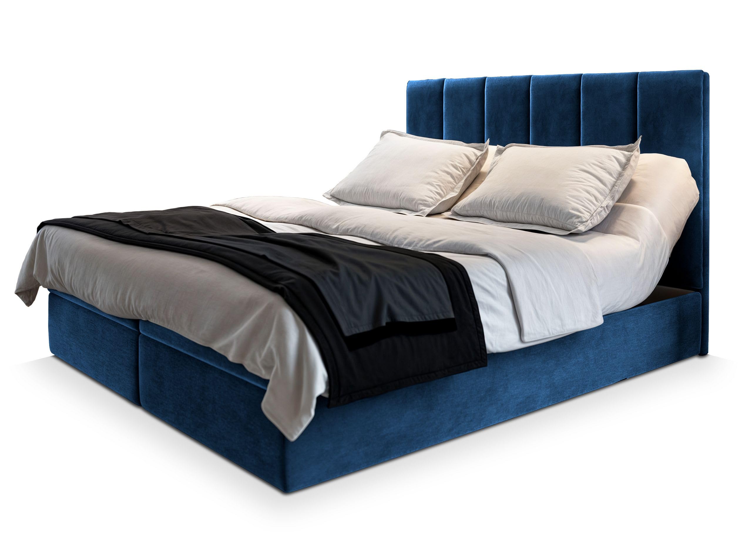 Masseno Boxspringbett BARINO 160x200 cm Komplett-Set mit Matratze und Topper, Polsterbett mit Zwei Bettkästen -Blau, Kronos 09