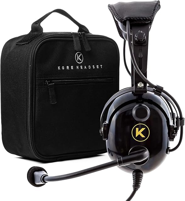 KORE AVIATION KA-1 General Aviation Headset for Pilots | Mono and Stereo Compatibility, Passive Noise Reduction, Noise Canceling Microphone, Gel Ear Seals, Adjustable Headband, Headset Bag