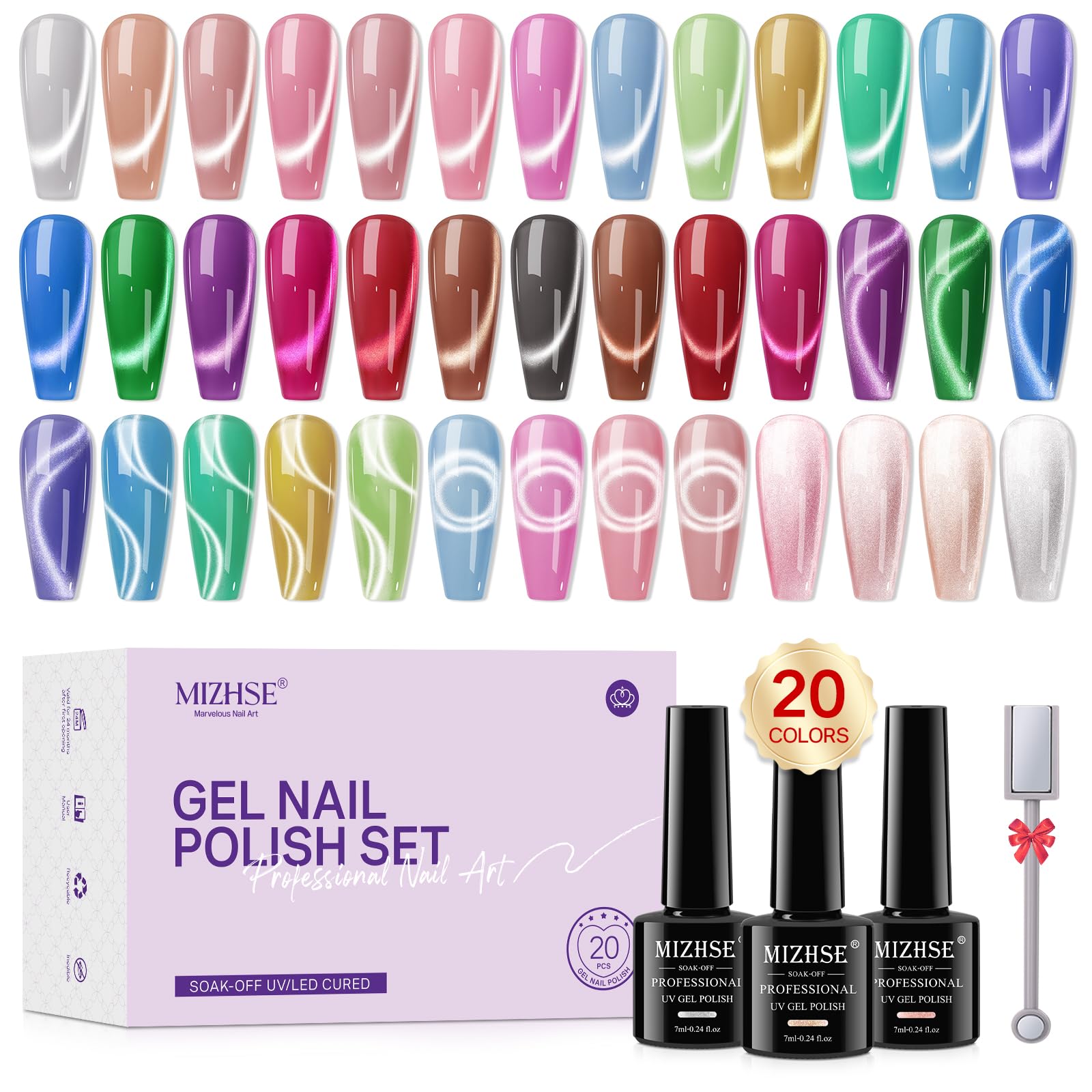 Amazon.com : MIZHSE Cat Eye Gel Nail Polish 20 Colors, Ceramic