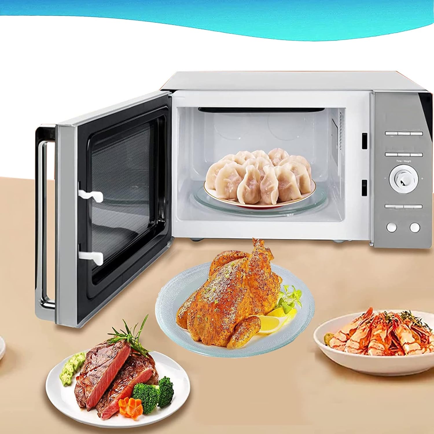 Microwave Oven Tray 9.6" 12.4" Microwave Plate Replacement / Flat Turntable Plate With Tray Rotating Support Ring And Coupler / Compatible With Various Brands Of Microwave Oven Cooking Glasses Plate (