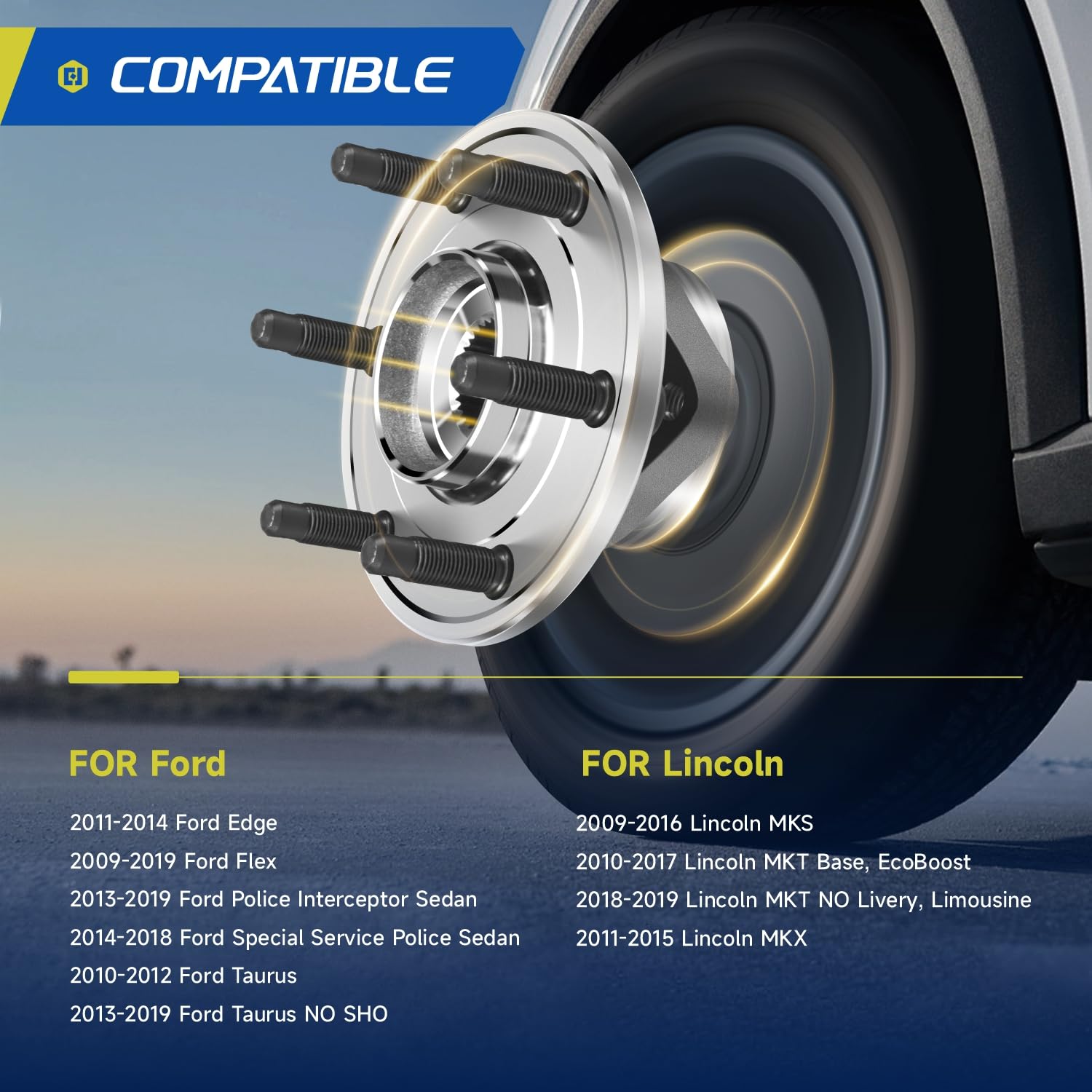 Vextone 513275 2pcs Front Wheel Bearing Hub Assembly Fit for 11-14 Ford Edge, 09-18 Flex,13-18 Interceptor Sedan, 14-18 Police Sedan, 10-18 Taurus, 09-16 Lincoln MKS, 10-19 MKT, 11-15 MKX 5 Lug