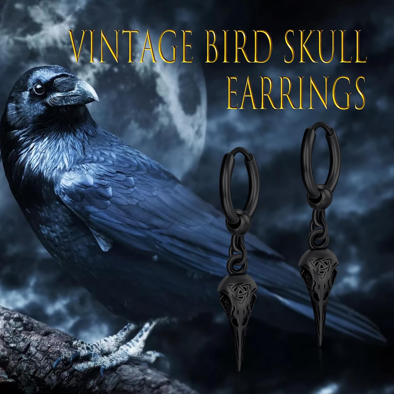 Raven Earrings for Men 925 Sterling Silver Viking Earrings Celtic Knot Norse Punk Rock Earrings Jewelry Gift for Men Women