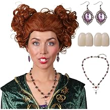 Short Heart Styled Reddish Brown Heat Resistant Wig with Teeth Necklace Earrings for Halloween Party