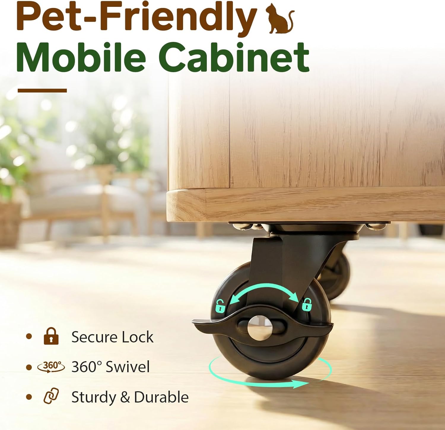 Dog Proof Cat Feeding Station with Two Feeding Bowls, Cat Feeding Station with Scratching Board, Raised Bowls for Indoor Cats, All-in-One Cat Food Table Cart with Moving Wheels
