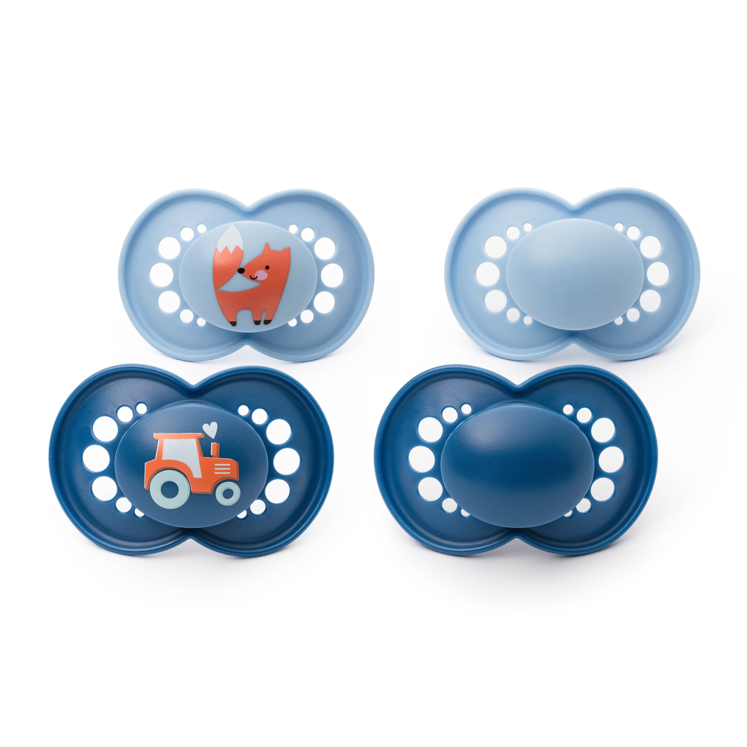 MAM Ciucci originali, 6-18 mesi, confezione da 4, materiali sostenibili, accessori per bambini, blu (vari motivi)