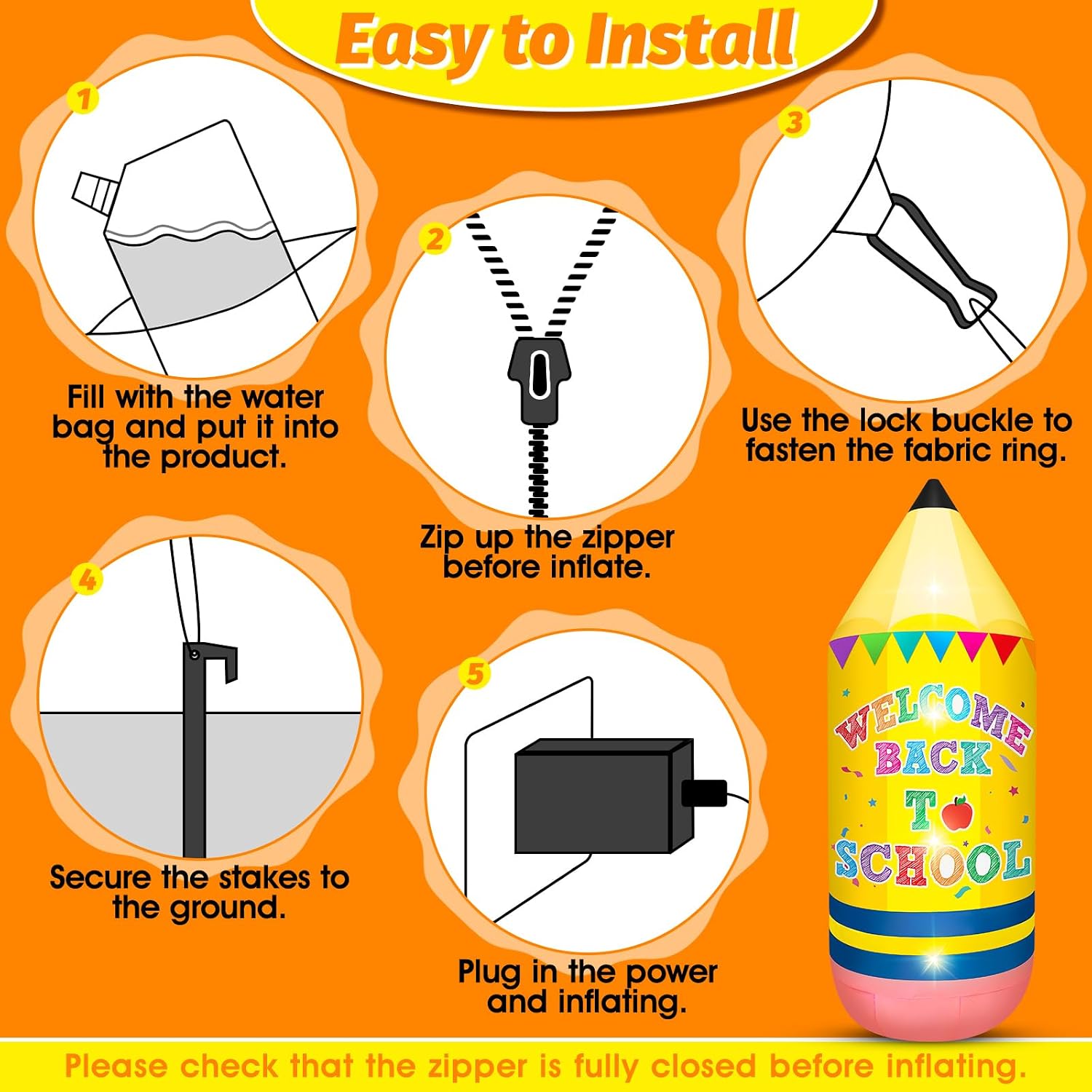8FT Back to School Inflatable Decorations - Giant Pencil Welcome Back to School Outdoor Decoration with 2 LEDs Blow ups Pencil Inflatable Yard Decor Props for First Day of School Party