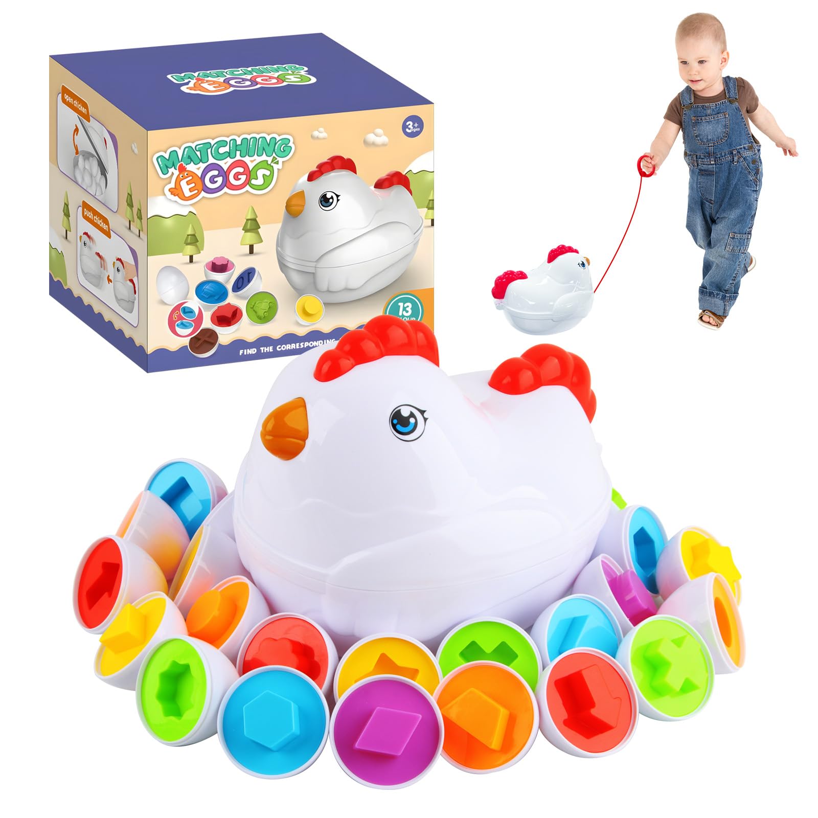 Dwafill Huevos Montessori, 12 Juego Huevos, Hen Cart Storage, Juguetes Sensoriales, Desarrollar Habilidades de Clasificación, Huevos Juguetes Niños, Ideal para Educación Infantil, Pascua