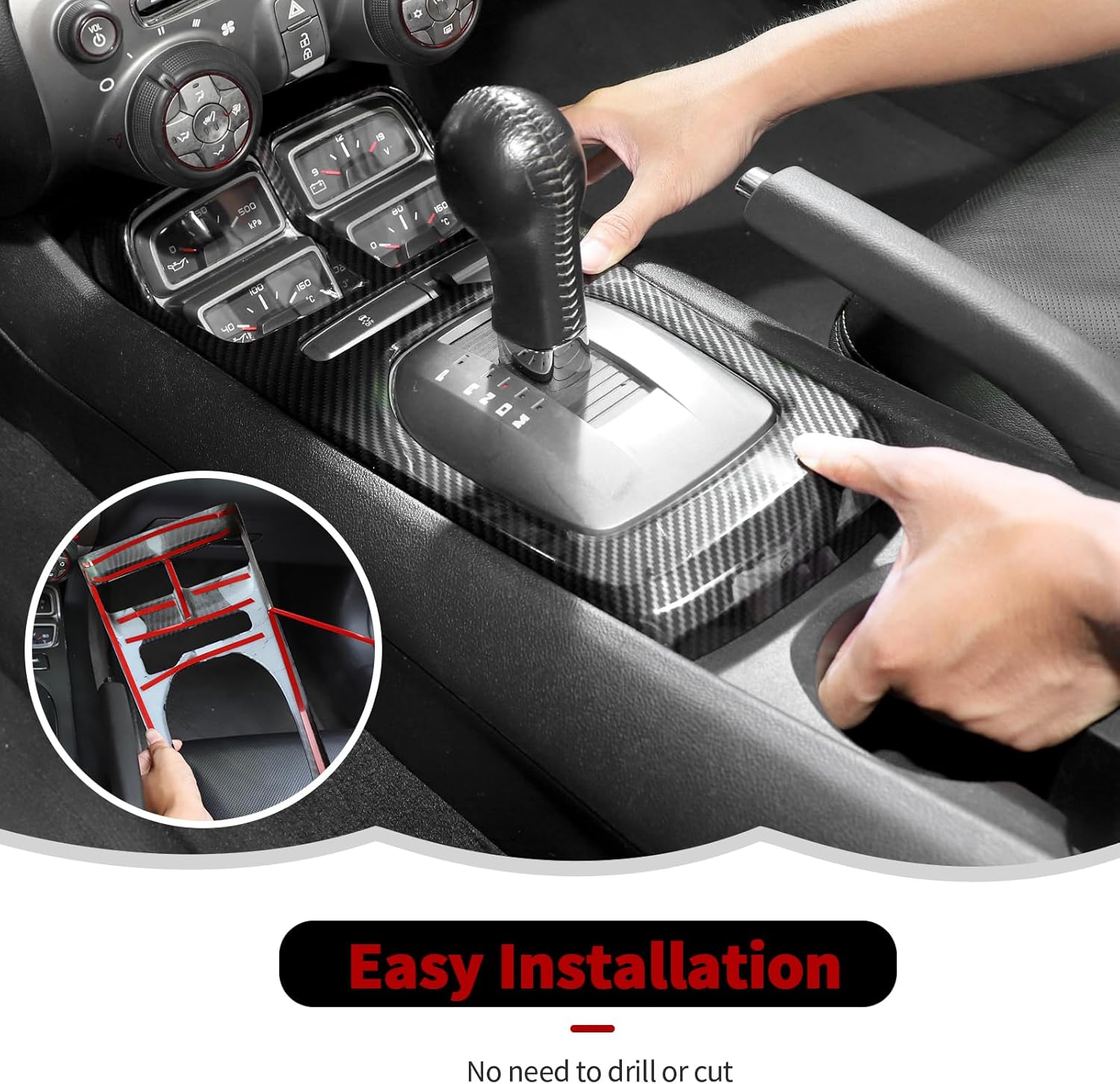 RT-TCZ Carbon Fiber Center Console Gear Shift Panel Cover Trim Kit Interior Accessories for Chevy Camaro 2010-2015,2PCS