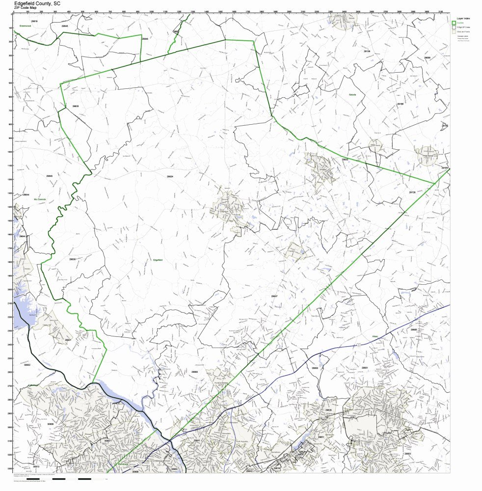 Edgefield County, South Carolina SC ZIP Code Map Not Laminated Amazon