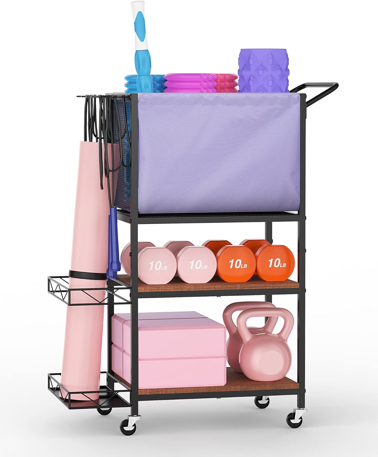 Yoga Mat Storage Rack 3Tier Wooden Home Gym Storage Rack