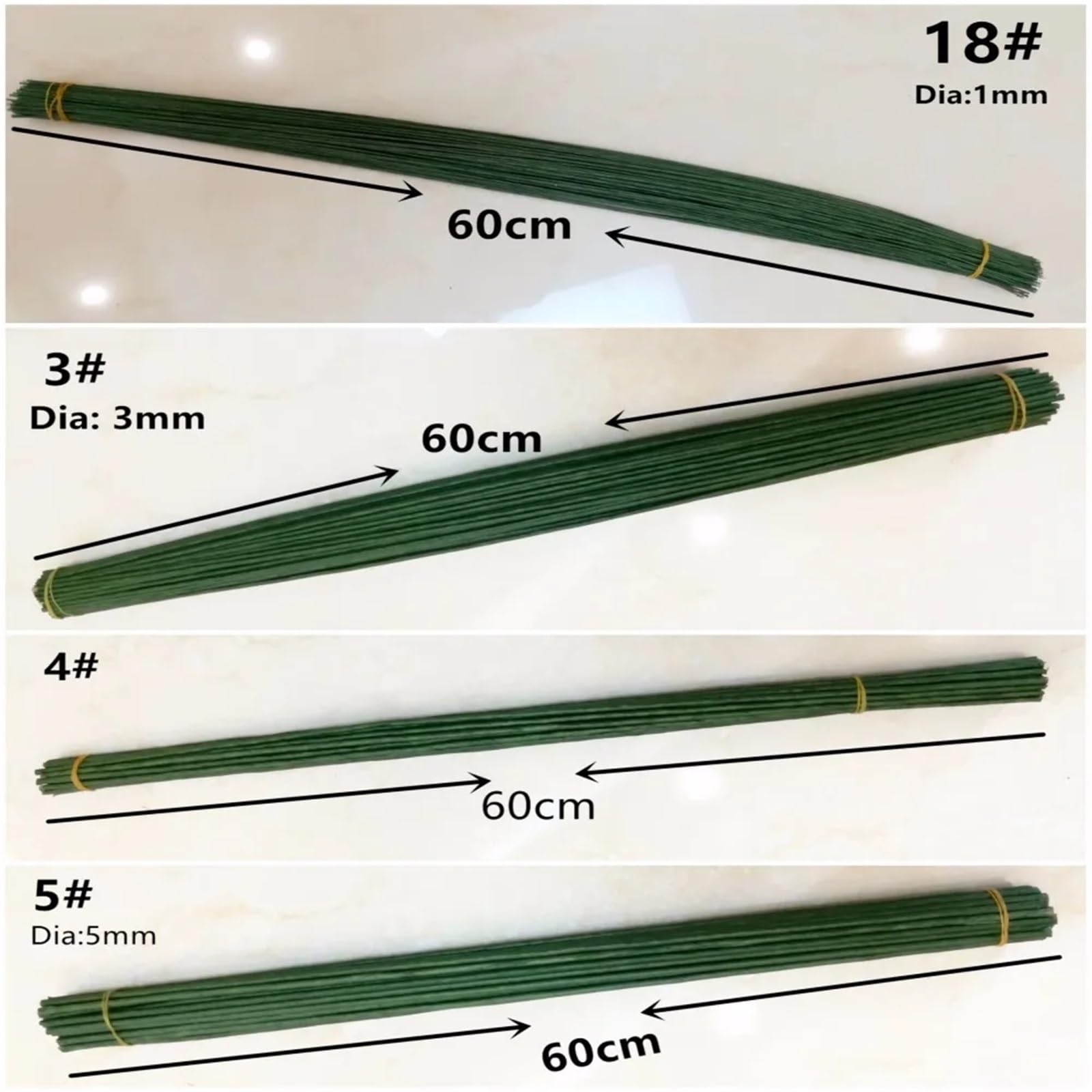 Blumendraht 1/2/3/4/5 mm 40/60 cm Blumenstiele DIY Handgefertigter Deko-Kranz Künstliche Blumenzweige für Bastelarbeiten(Color 9-5#)