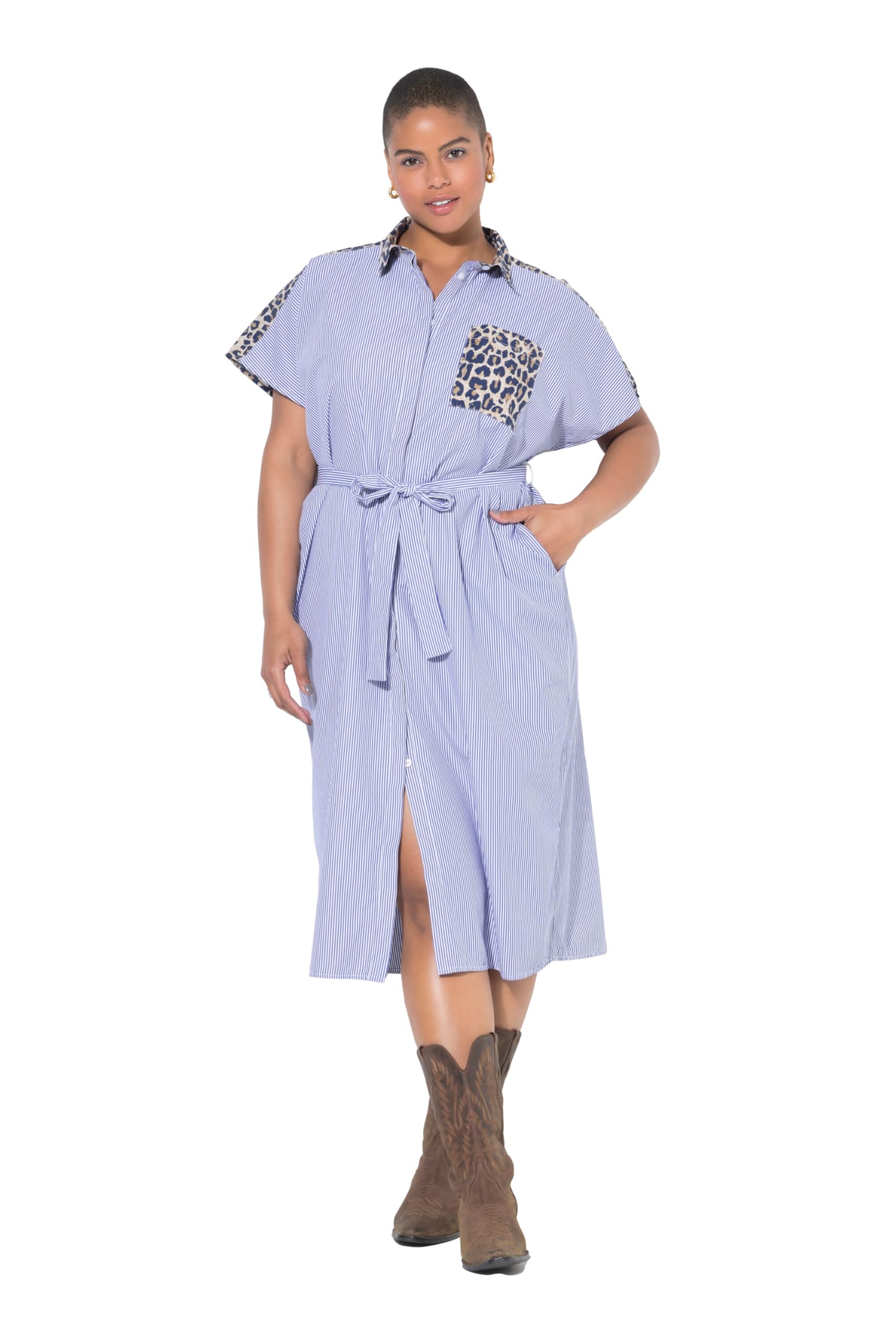 Studio Untold Damen große Größen Übergrößen Plus Size Hemdblusenkleid, Oversize Shape, Leo-Patch 842201