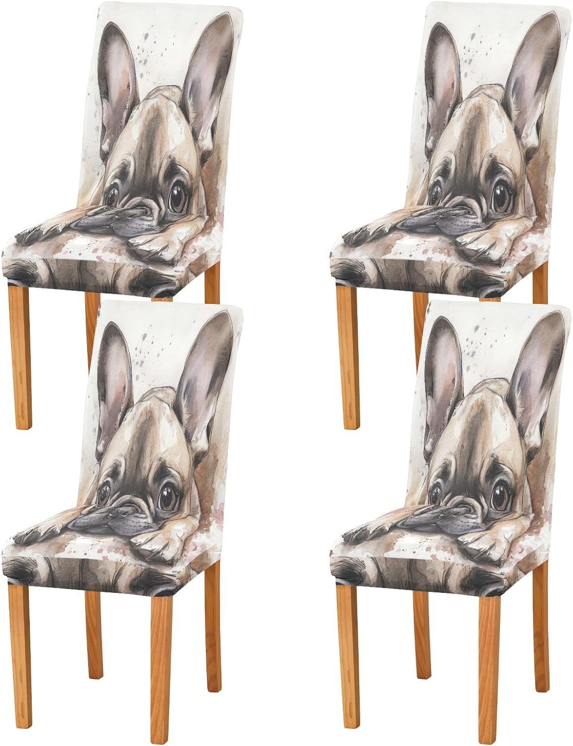 ALAZA Chair Covers for Dining Room, Watercolor French Bulldog Playing Stretch Chair Cover Sets Chair Protector Removable Washable for Ktichen Restaurant Hotel
