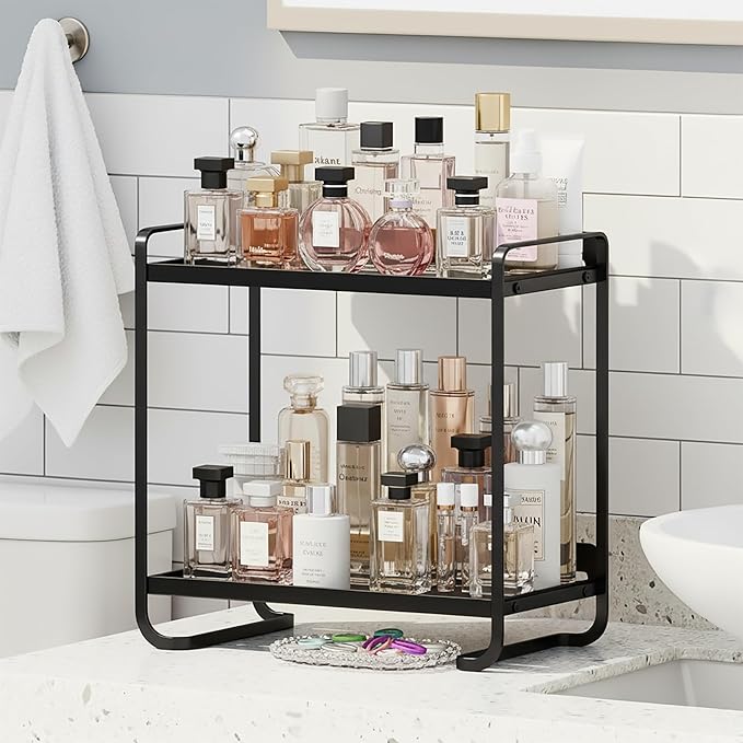 Organizador de Baño de 2 Niveles en Acero Negro para Vanity y Cosméticos miniatura 4