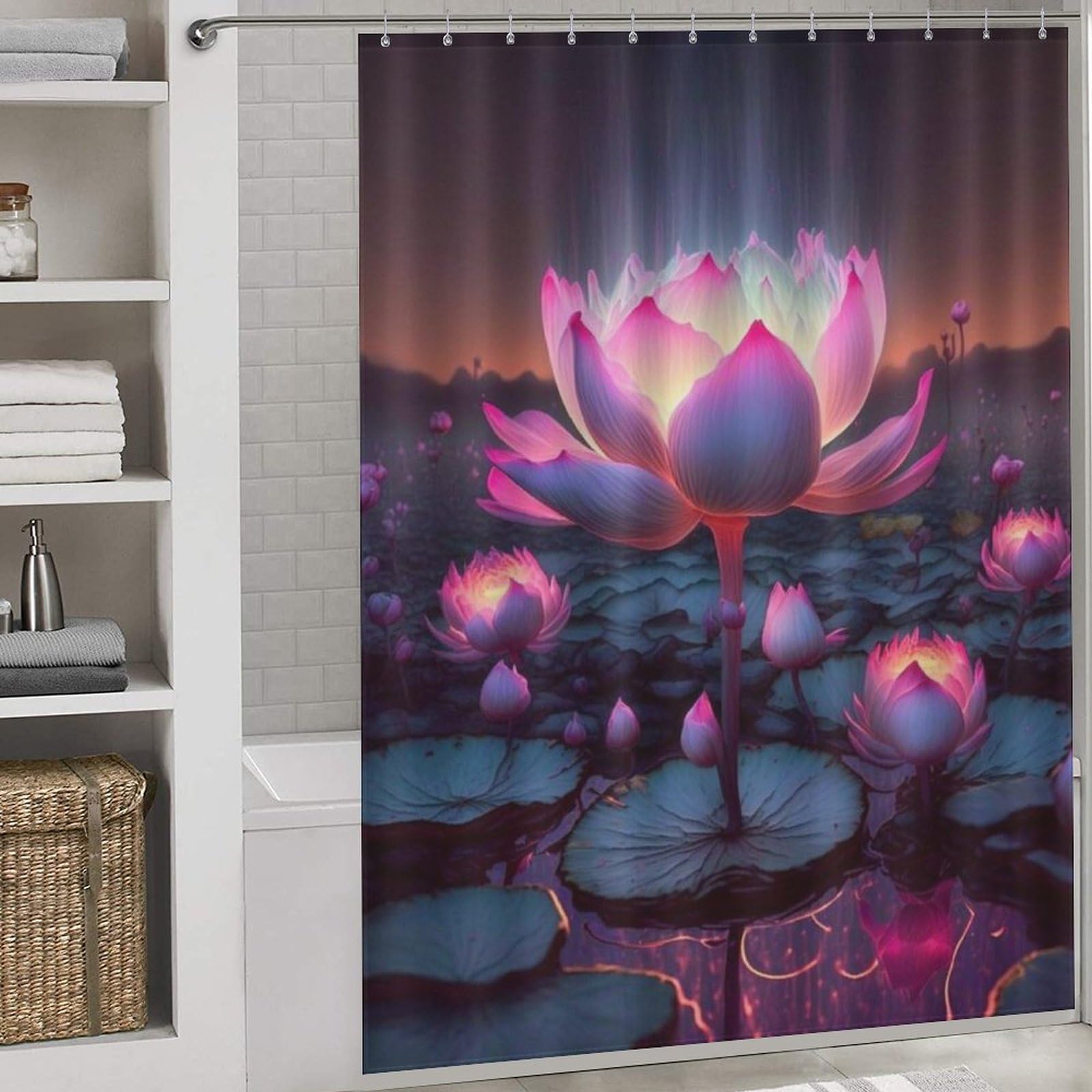 Rideau de douche lotus pour créer une ambiance spa zen dans votre salle de bain familiale