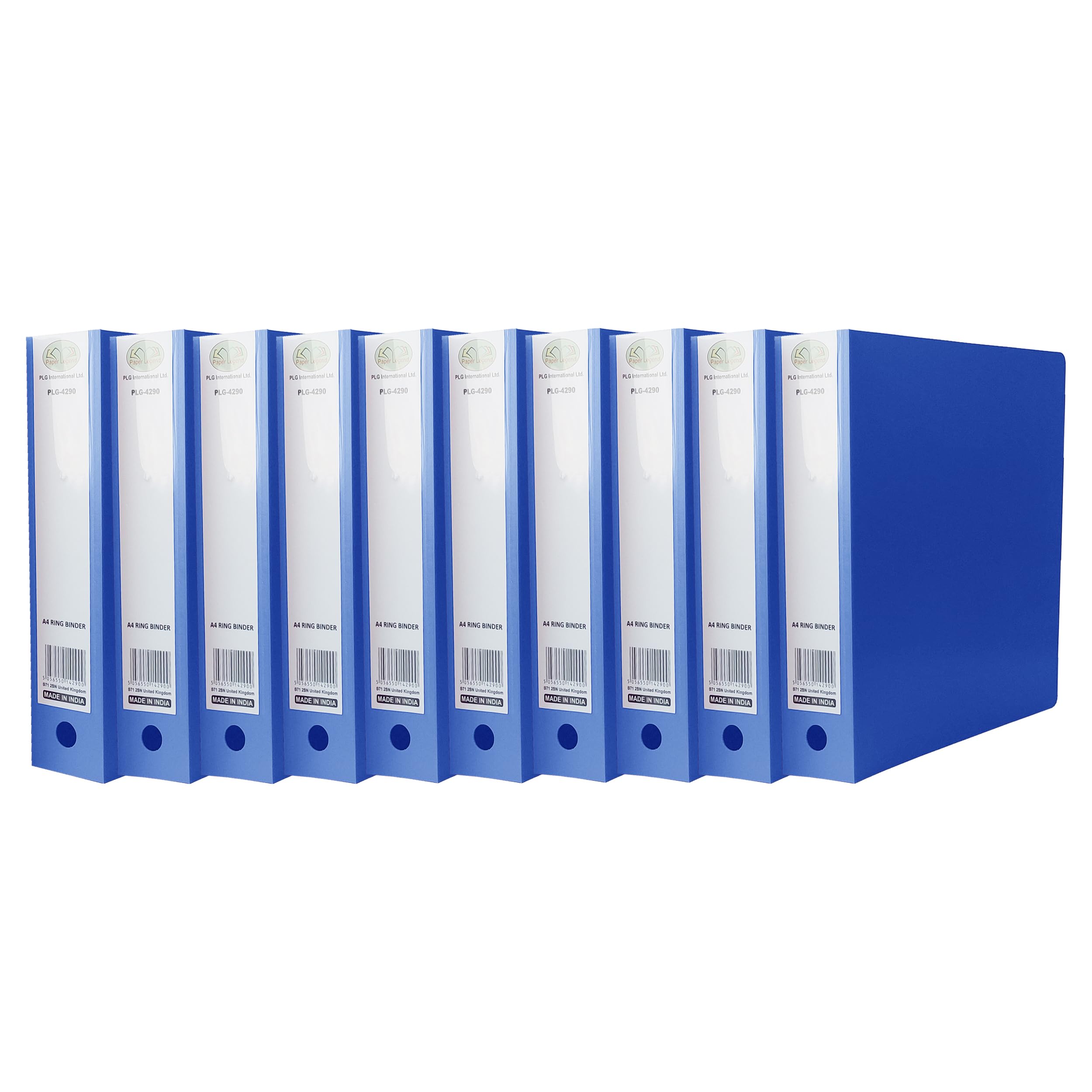 (Pack of 10) A4 Ring Binder File Folder PP File 65mm Spine Folder Plastic Cover File with 500 Sheet Capacity and Ring Pull, Organiser (Blue) — image 1