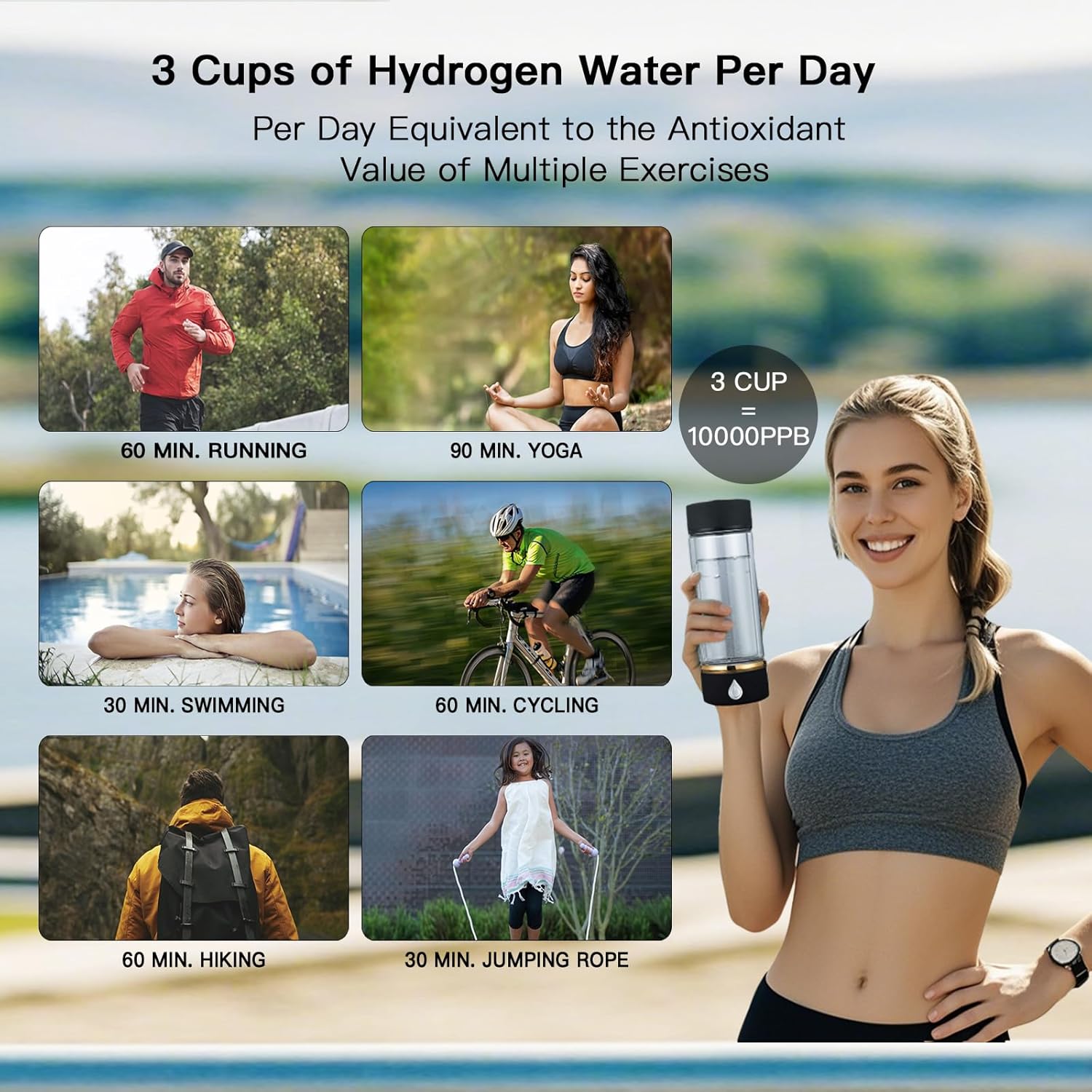 Hydrogen Water Bottle, 3Min Rapid High Content Alkaline Hydrogen Water, USB-C Rechargeable Hydrogen Water Machine, Portable 14OZ, SPE PEM Tech, Travel, Home, Office, Gift for Family & Friends (Black)