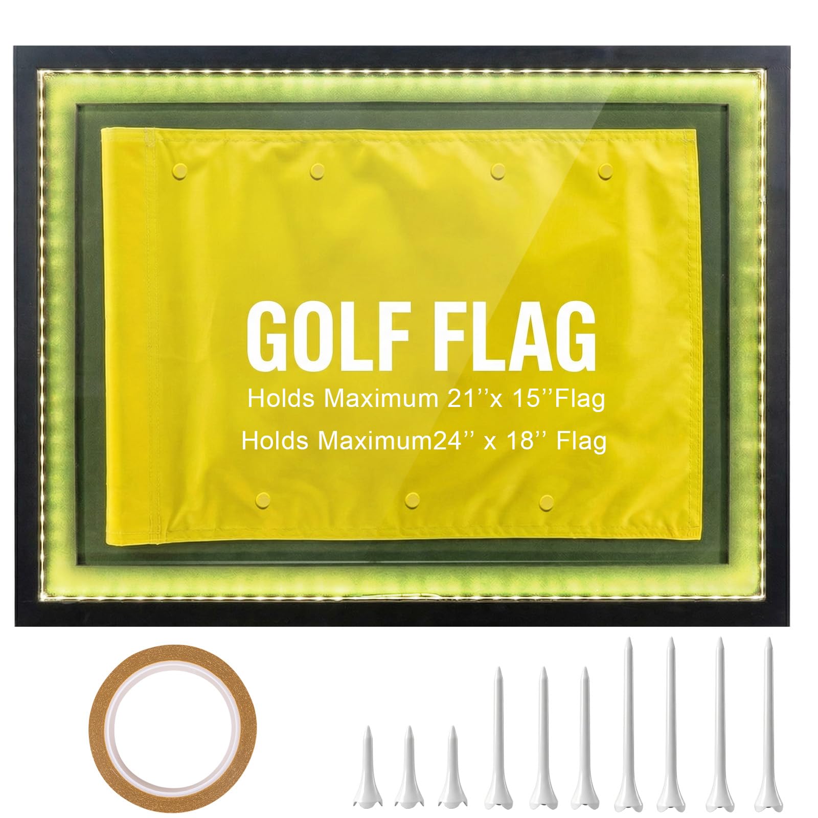 Cadre acrylique drapeau de golf 63,5 x 48,3 cm avec tapis en toile pour vitrine de sport