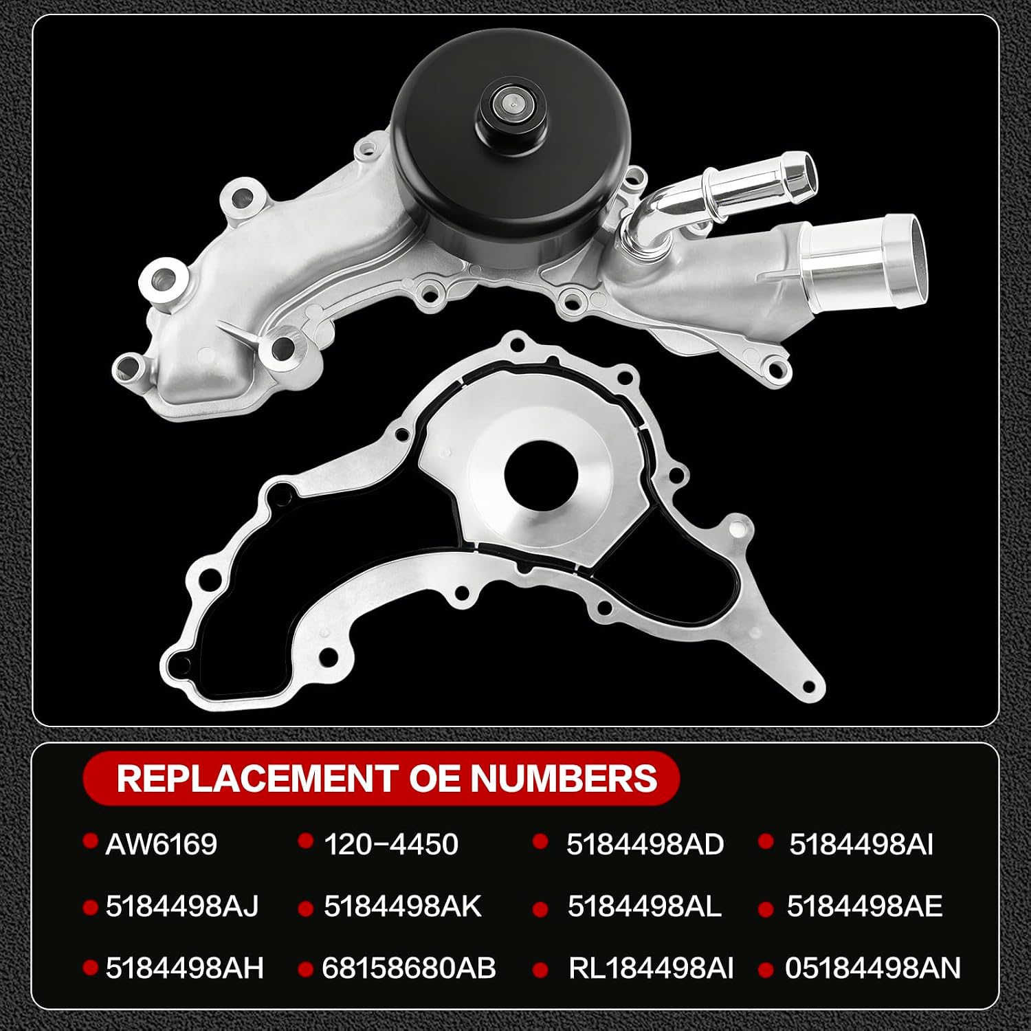 3.6L Water Pump with Gasket AW6169 for 2011-2023 Dodge Grand Caravan Avenger Challenger Charger,Chrysler 300 200,Ram 1500, Jeep Grand Cherokee,Promaster 1500 2500 3500 OE Replacement 5184498AD